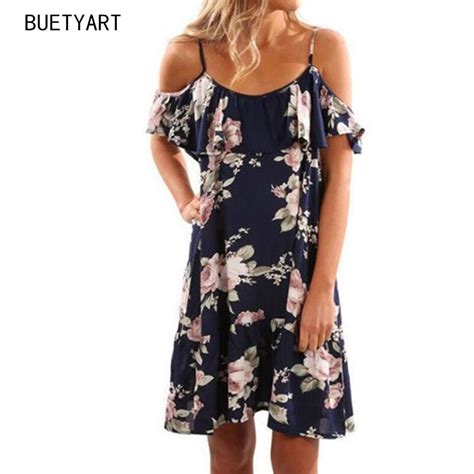 Buetyart Ver O Sexy Fora Do Ombro Estampado Floral Chiffon Vestido Boho