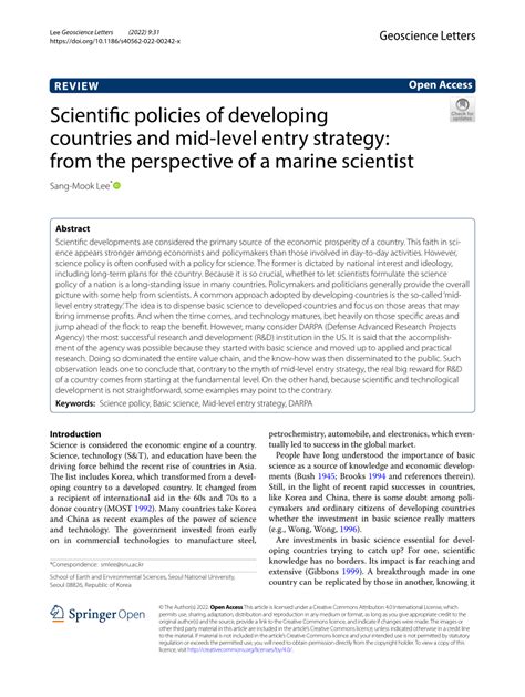 Pdf Scientific Policies Of Developing Countries And Mid Level Entry Strategy From The