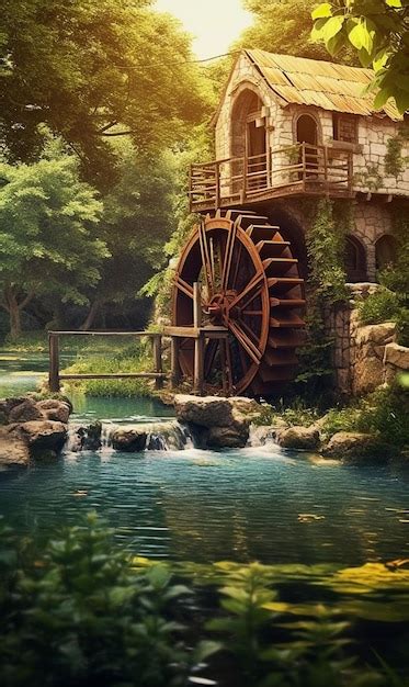 Premium Photo | The water mill is a painting by the artist.