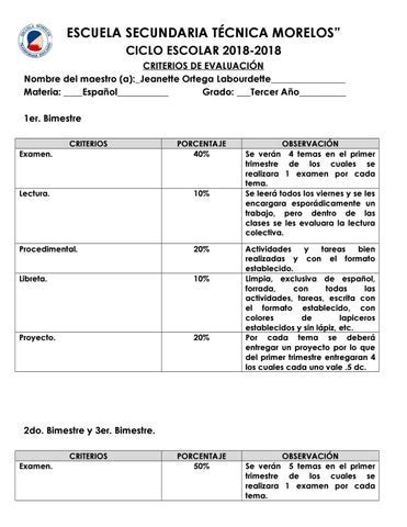 Criterios De Evaluaci N Tercer A O By Secespa Ol Issuu