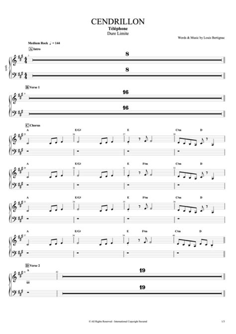 Tablature Cendrillon De Telephone Guitar Pro Full Score MySongBook