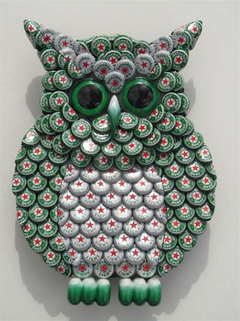 Owl Art Metal Bottle Cap Green Owl Wall Art Heineken Beer Caps Bottle