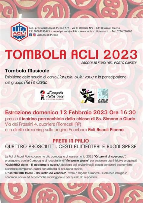 Azione Sociale Acli Tombola Acli 2023 Acli Ascoli Piceno AP