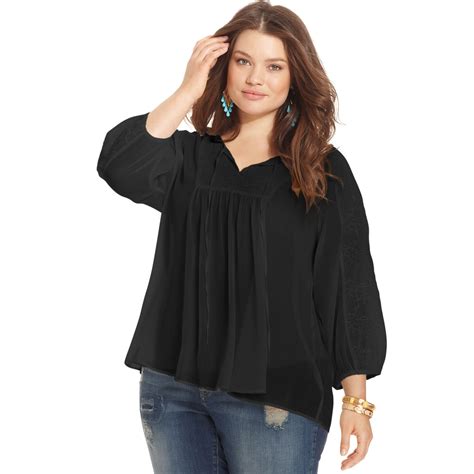 Jessica Simpson Plus Size Threequartersleeve Peasant Top In Black Lyst