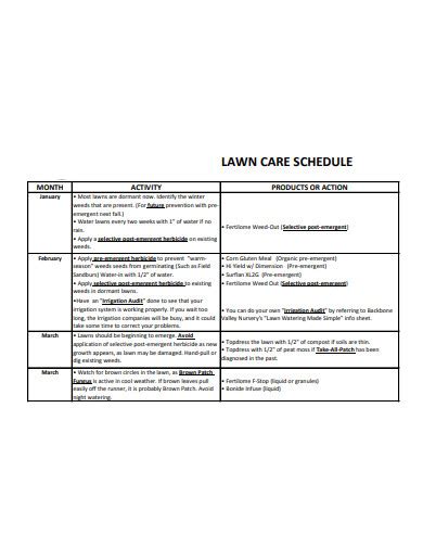 Lawn Care Schedule - 5+ Examples, Format, How To Make, Pdf