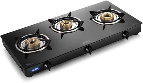 Buy Glen 3 Burner Gas Stove 1034 Gt Brass Burner Black Cooktop Online At Low Prices In India