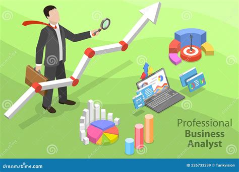 3d Isometric Flat Vector Conceptual Illustration Of Professional Business Analyst Stock Vector