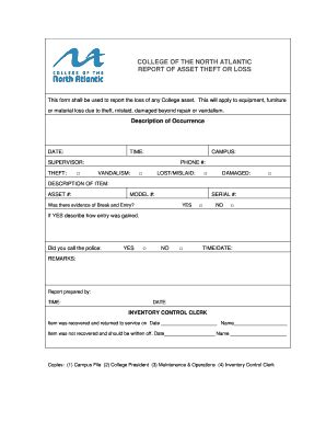 Fillable Online Asset Loss Or Btheftb Bformb College Of The North