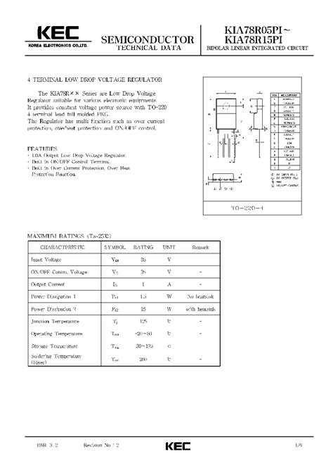 KIA78R05PI Datasheet 1 6 Pages KEC BIPOLAR LINEAR INTEGRATED CIRCUIT