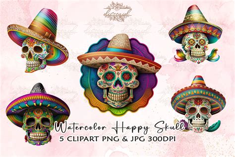 Watercolor Happy Skull Clipart Graphic By Diceenid · Creative Fabrica