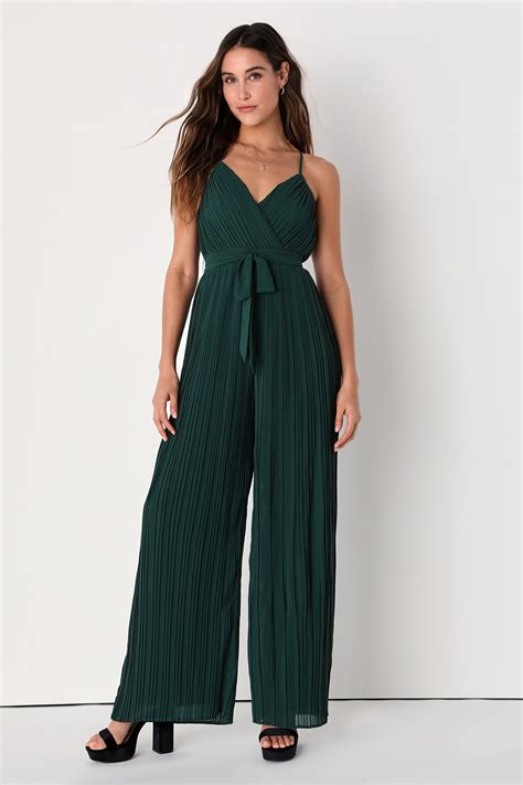 Forest Green Jumpsuit Pleated Jumpsuit Belted Jumpsuit Lulus