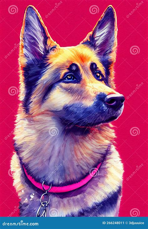 Watercolor Portrait Of Cute German Shepherd Dog Stock Image Image Of