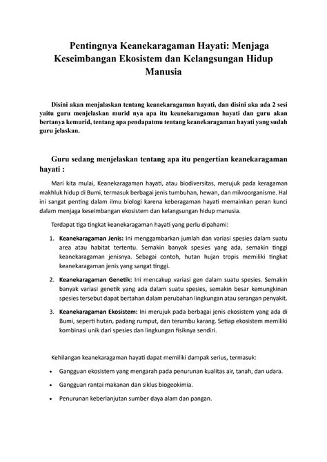 Solution Pentingnya Keanekaragaman Hayati Menjaga Keseimbangan Ekosistem Dan Kelangsungan Hidup