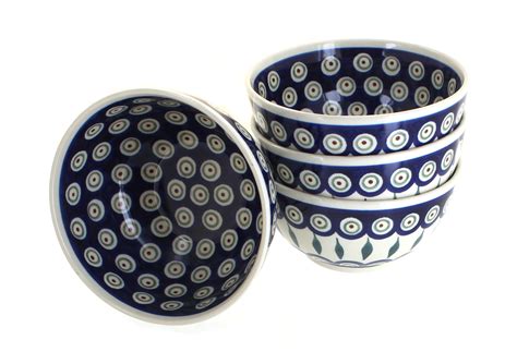 Blue Rose Polish Pottery Peacock 4 Piece Dessert Bowl Set Walmart