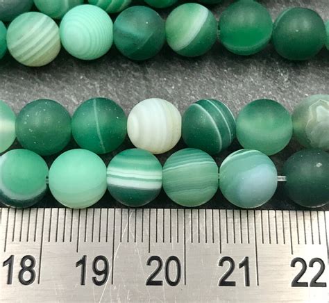 8mm Frosted Green Banded Agate Beads Grade A Full Or Half Etsy