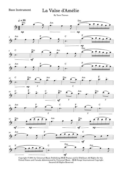 La Valse D Amelie Sheet Music Yann Tiersen Cello Solo