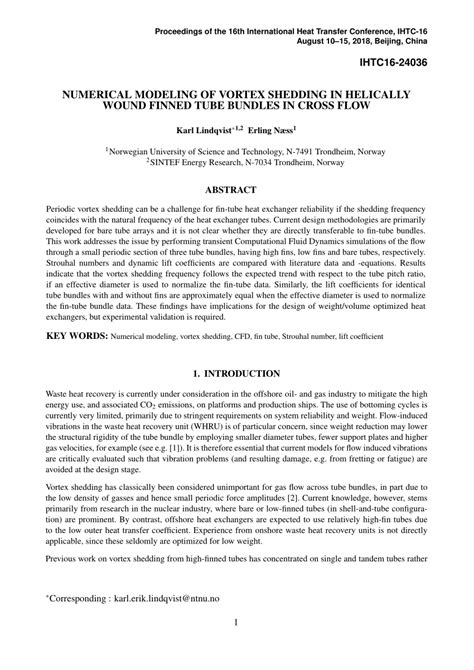 PDF NUMERICAL MODELING OF VORTEX SHEDDING IN HELICALLY WOUND FINNED