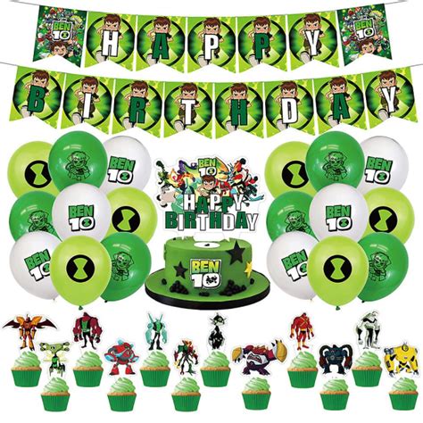 Ben 10 Tema Barn Grattis på födelsedagen Festtillbehör Banner Ballonger