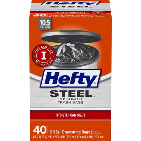 Hefty Steel Custom Fit Size I Trash Bags 10 5 Gallon 40 Bags