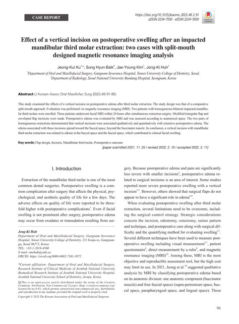 Pdf Effect Of A Vertical Incision On Postoperative Swelling After An