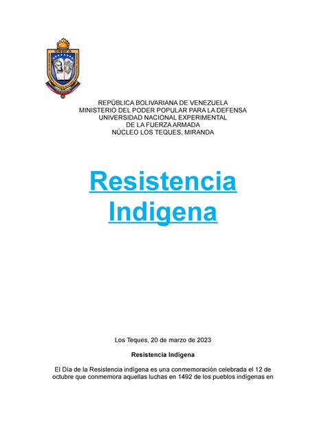 Resistencia Indigena Rep Blica Bolivariana De Venezuela Ministerio