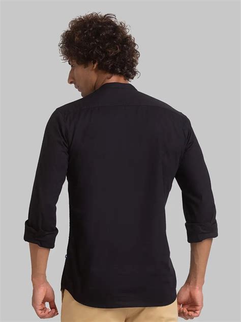 Men Black Slim Fit Solid Cotton Full Sleeve Shirts Myraymond