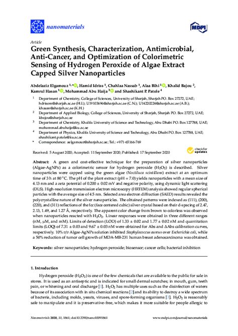 Pdf Green Synthesis Characterization Antimicrobial Anti Cancer