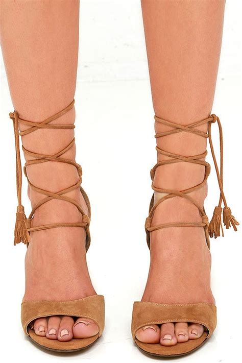 Cute Tan Heels Suede Heels Lace Up Heels 85 00