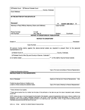 Fillable Online Notice To Creditors By Publication Forms Fax Email