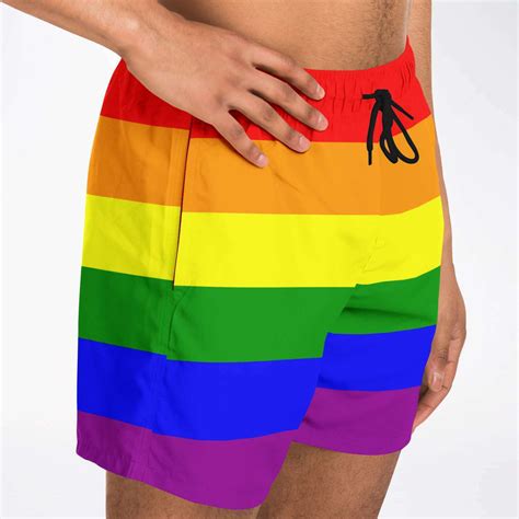 65 Mcmlxv Mens Lgbt Pride Rainbow Flag Print Swim Trunk