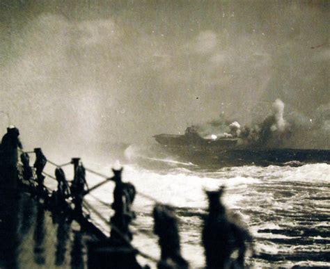 Sinking of USS Wasp (CV 7) after being torpedoed by Japanese submarine I-19 on 15 September 1942 ...