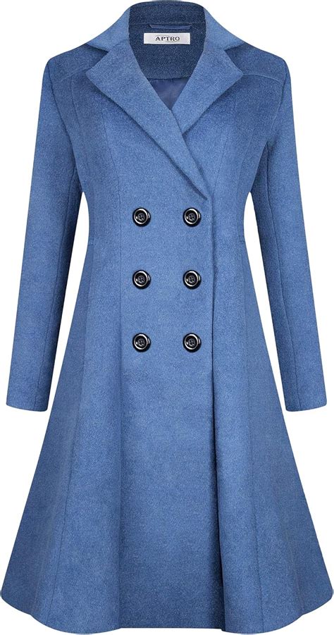 Aptro Womens Winter Wool Dress Coat Double Breasted Pea