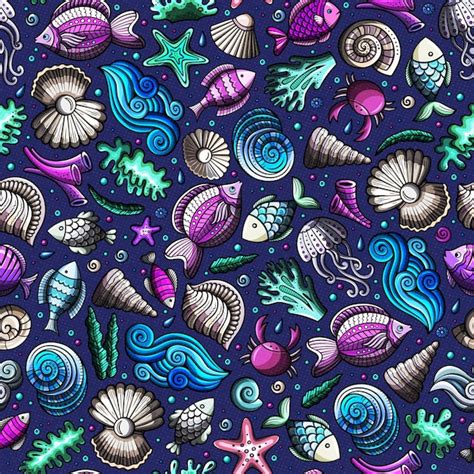 Premium Vector Sealife Objects Seamless Pattern