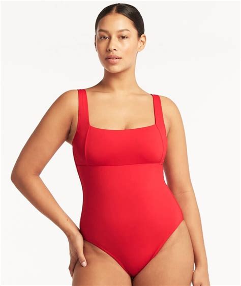 Sea Level Eco Essentials Square Neck One Piece Swimsuit Red Big