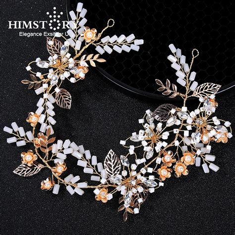 Himstory Gorgeous Gold Wired Crystal Rhinestones Leaf Wedding Hair