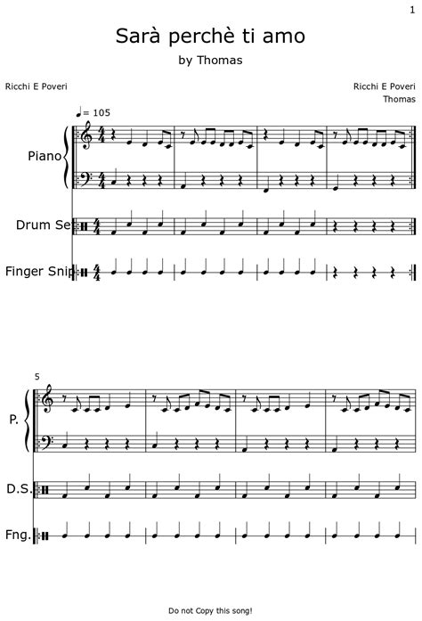 Sar Perch Ti Amo Sheet Music For Piano Drum Set Finger Snap