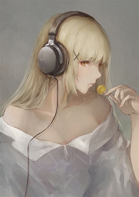 Hintergrundbilder Anime Mädchen Kopfhörer Lutscher Blond Lange Haare 1216x1720 Richs