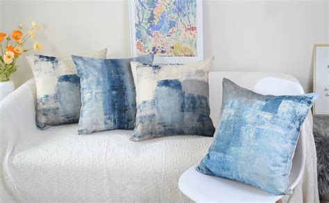 Qualknoy Set Of Cushion Covers X Blue And Grey Dense Linen