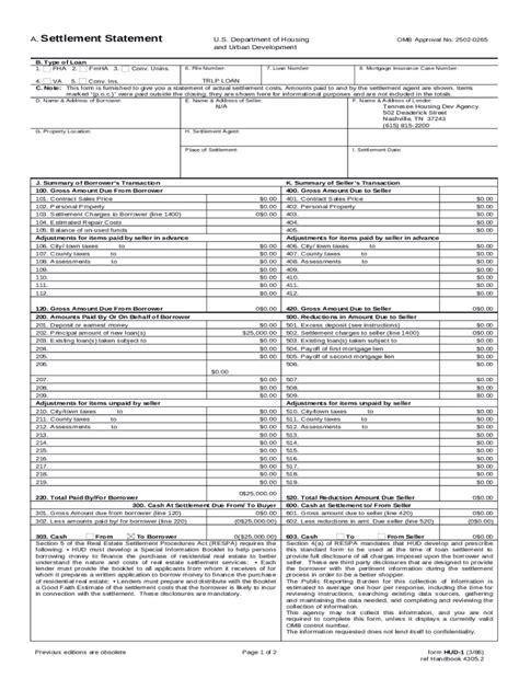 Sitesdocumentsa Settlement Statement Hud 1 United States Department Of Doc