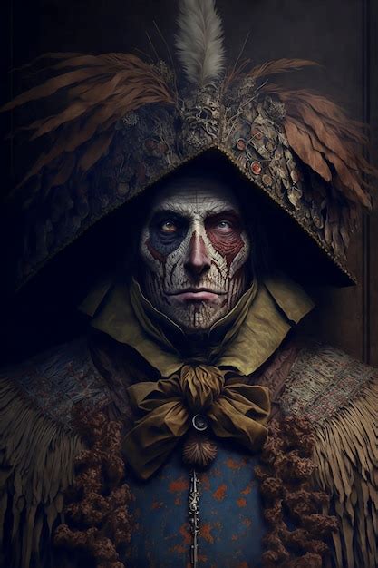 Un espeluznante personaje de espantapájaros de halloween con cara hueca