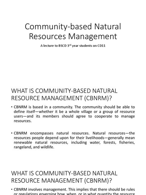 Lecture 6 Community Based Natural Resources Management Pdf Natural Resource Management