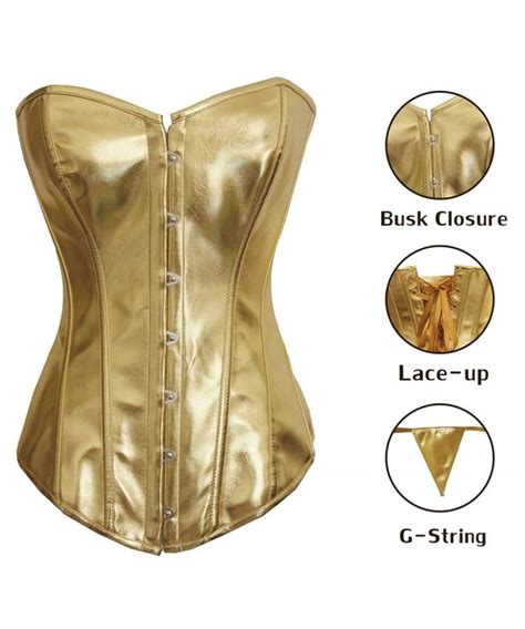 Alivilay Fashion Womens Sexy Steampunk Gothic Faux Leather Boned Corset Bustier Gold