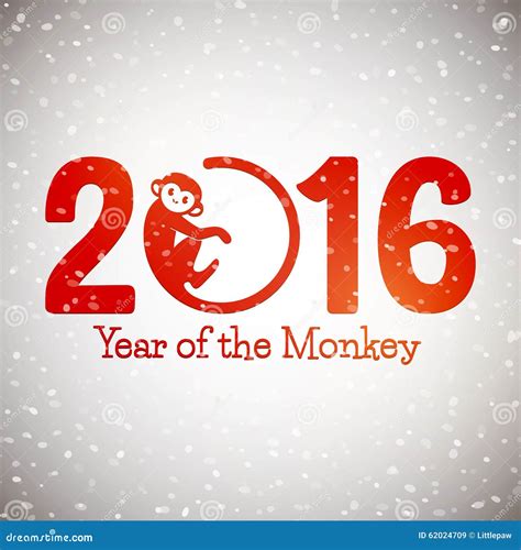 Cute New Year Postcard with Monkey Symbol on Snow Background, Year of ...