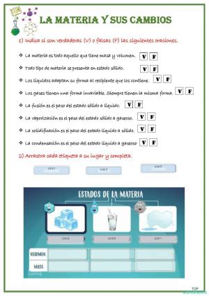 Materia y energía fichas interactivas y ejercicios online TopWorksheets