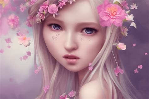 Beautiful Elf Fairy In A Pink Flower Dress Creative Fabrica