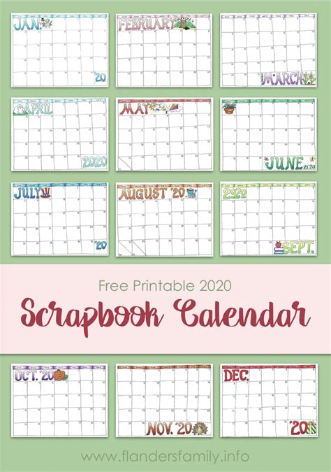 Free Printable 2020 Scrapbook Calendars Scrapbook Calendar Scrapbook