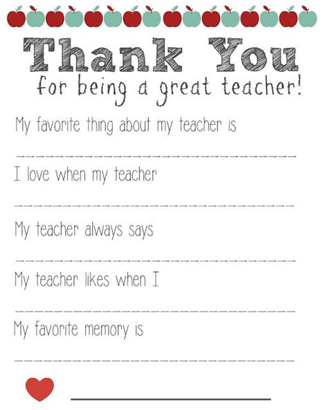 Thank You Printables For Teachers