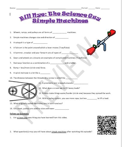 Bill Nye Simple Machines Video Worksheet Pdf Machines Lever