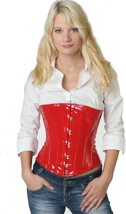 Fapedo Corset Vinyle Laqu Seins Nus Rouge Amazon Fr Mode