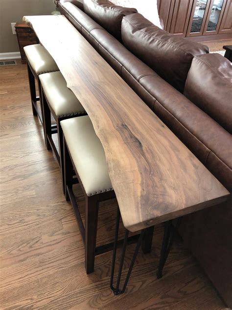 Live Edge Wood Bar Table Handmade Walnut Sofa Table Bar Top Pub Table